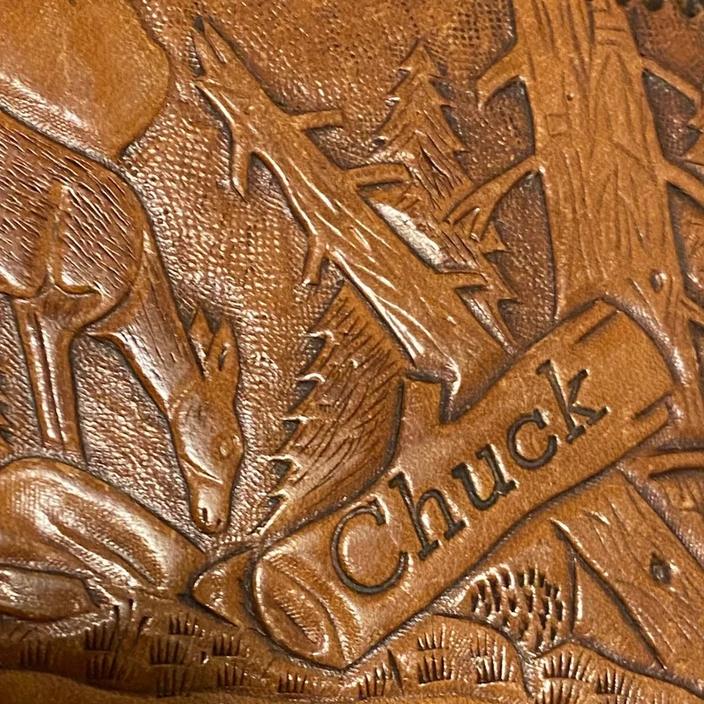 Vintage Handmade Tooled Leather Bifold Wallet Chuck Western Deer Buck Forest